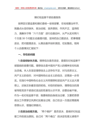 镇纪检监察干部自查报告