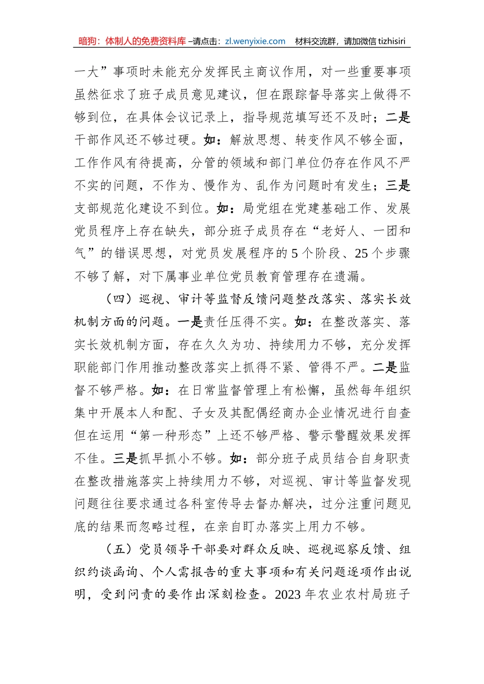 2023年农业农村局班子对照检查材料_第3页