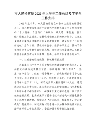 2023年上半年工作总结：市人民检察院2023年上半年工作总结及下半年工作安排