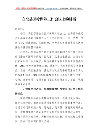 2023年在全县医疗保障工作会议上的讲话