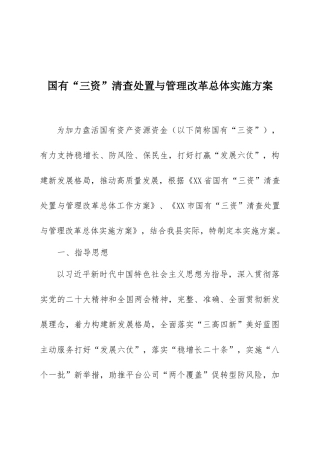 “三资”清查处置与管理改革方案：国有“三资”清查处置与管理改革总体实施方
