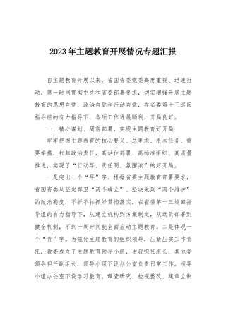 2023年主题教育开展情况专题报告：2023年主题教育开展情况专题汇报