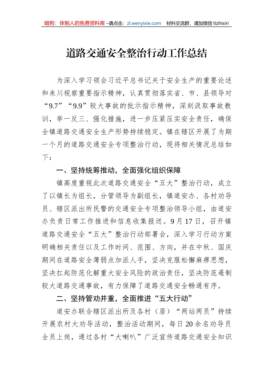 道路交通安全整治行动工作总结_第1页