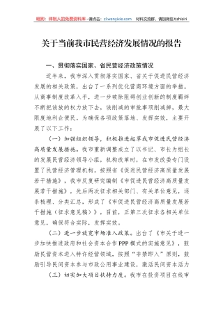 关于当前我市民营经济发展情况的报告
