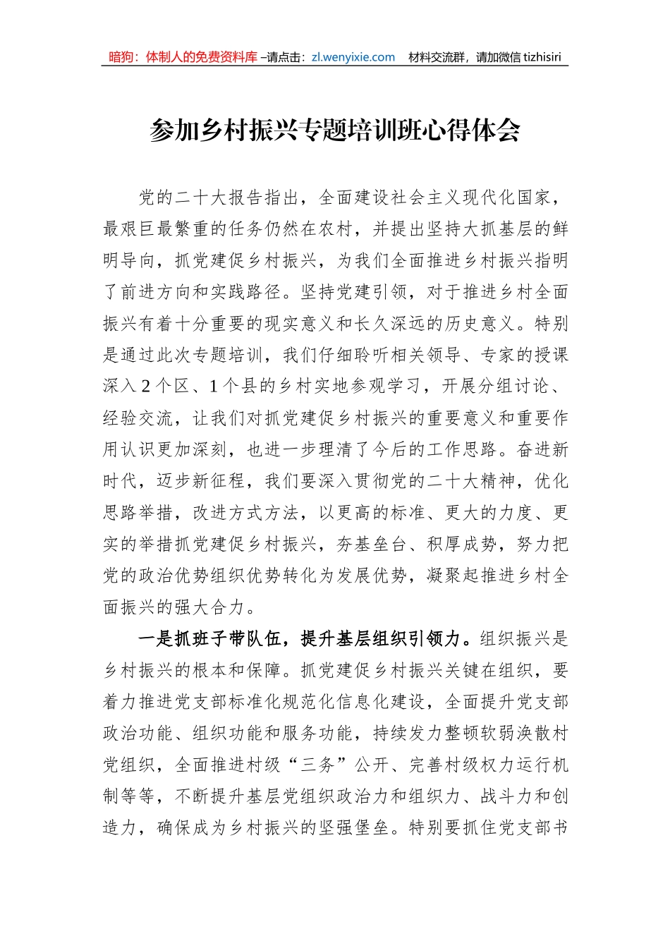 参加乡村振兴专题培训班心得体会_第1页
