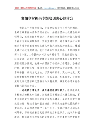 参加乡村振兴专题培训班心得体会