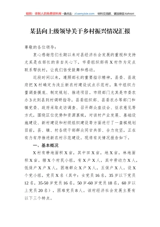 某县向上级领导关于乡村振兴情况汇报