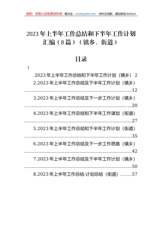 2023年上半年工作总结和下半年工作计划汇编（8篇）（镇乡、街道）