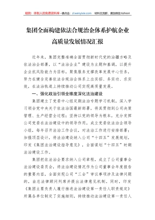 集团全面构建依法合规治企体系护航企业高质量发展情况汇报