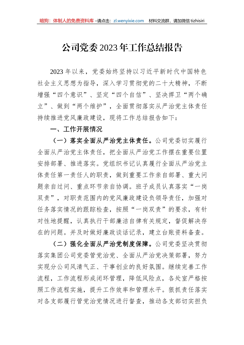 公司党委2023年工作总结报告_第1页