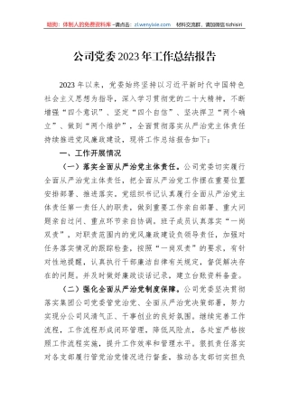 公司党委2023年工作总结报告