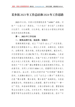 某乡镇2023年工作总结和2024年工作思路