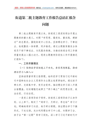 街道第二批主题教育工作报告总结汇报含问题