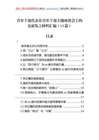 青年干部代表在青年干部主题座谈会上的交流发言材料汇编（13篇）