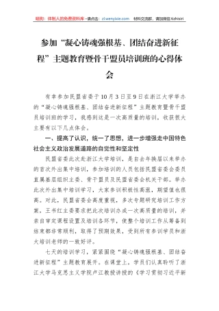 参加“凝心铸魂强根基、团结奋进新征程”主题教育暨骨干盟员培训班的心得体会