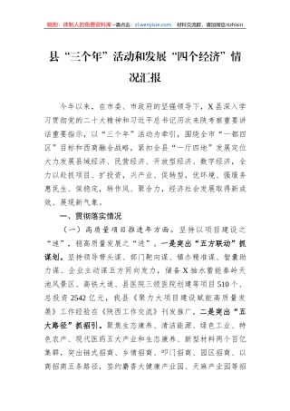 县“三个年”活动和发展“四个经济”情况汇报