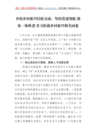 乡镇乡村振兴经验交流：坚持党建领航+强化一体推进+着力绘就乡村振兴和美画卷1