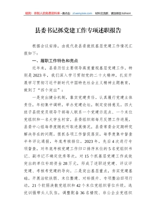 县委书记抓党建工作专项述职报告