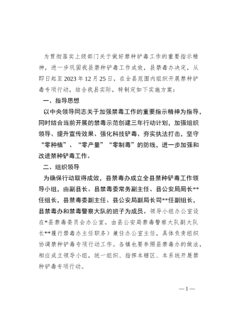 2023年县禁种铲毒专项行动工作实施方案