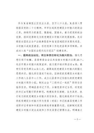 工作汇报：凝心聚力 强基固本 持续健全抓乡促村机制赋能乡村振兴