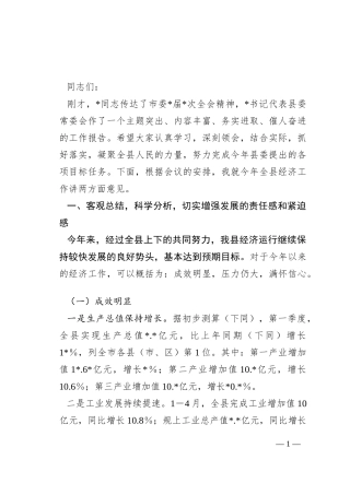 县长在县委工作会议上的讲话