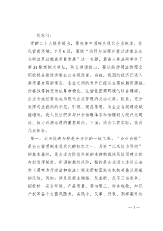 在法院党组理论学习中心组司法促进合规专题研讨交流会上的发言