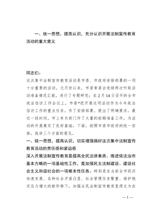 在全市集中法制宣传教育活动动员大会上的讲话