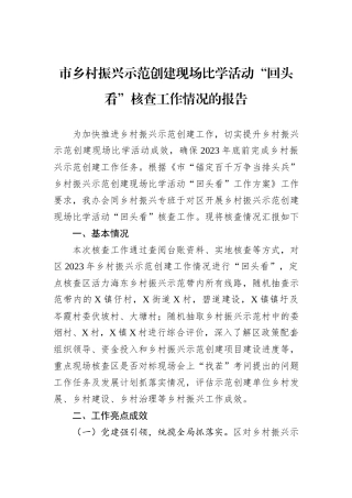 市乡村振兴示范创建现场比学活动“回头看”核查工作情况的报告