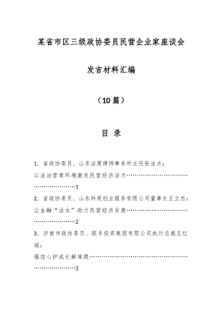 （10篇）某省市区三级政协委员民营企业家座谈会发言材料汇编
