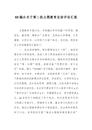 XX编办关于第二批主题教育总结评估汇报