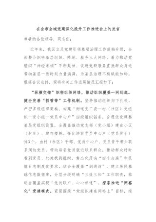 在全市全域党建深化提升工作推进会上的发言
