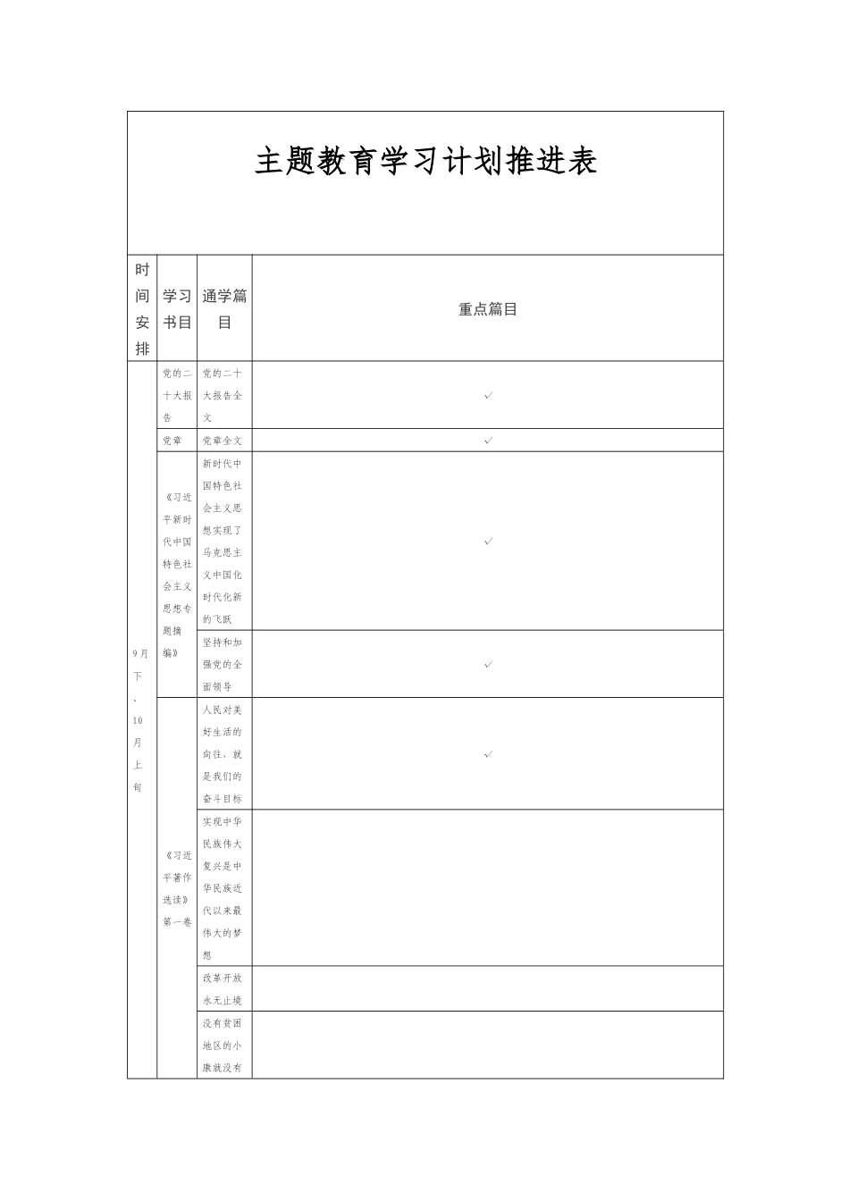 2023主题教育学习计划推进表_第1页