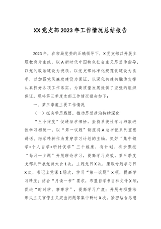 XX党支部2023年工作情况总结报告