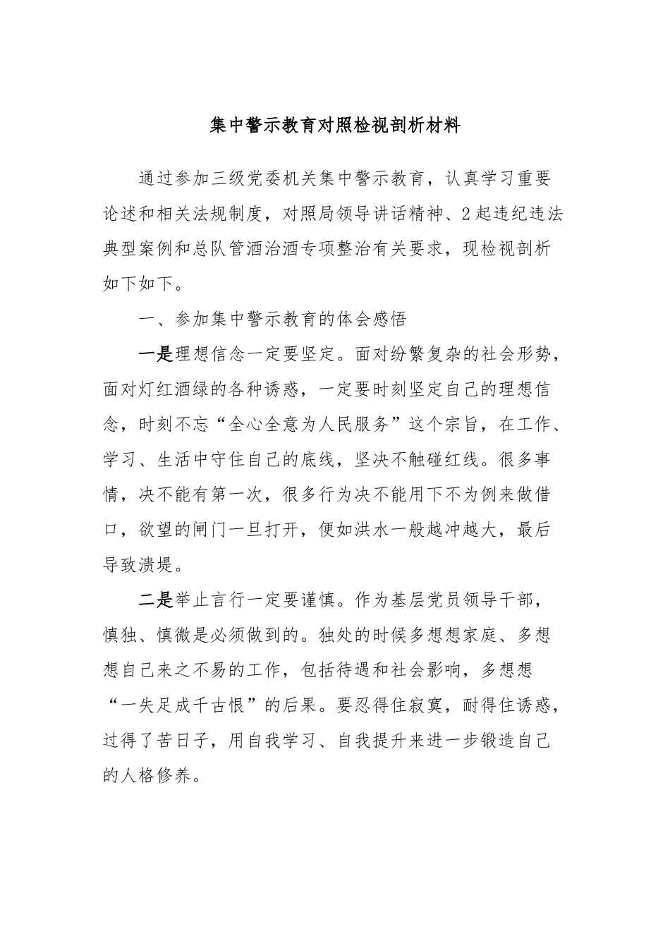 集中警示教育对照检视剖析材料 (5)_第1页