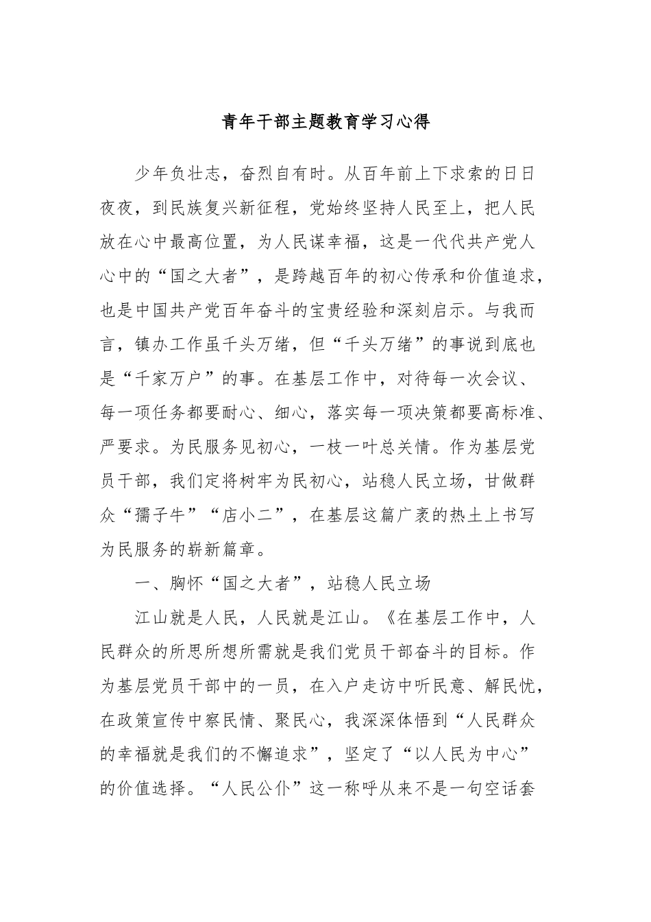 青年干部主题教育学习心得_第1页