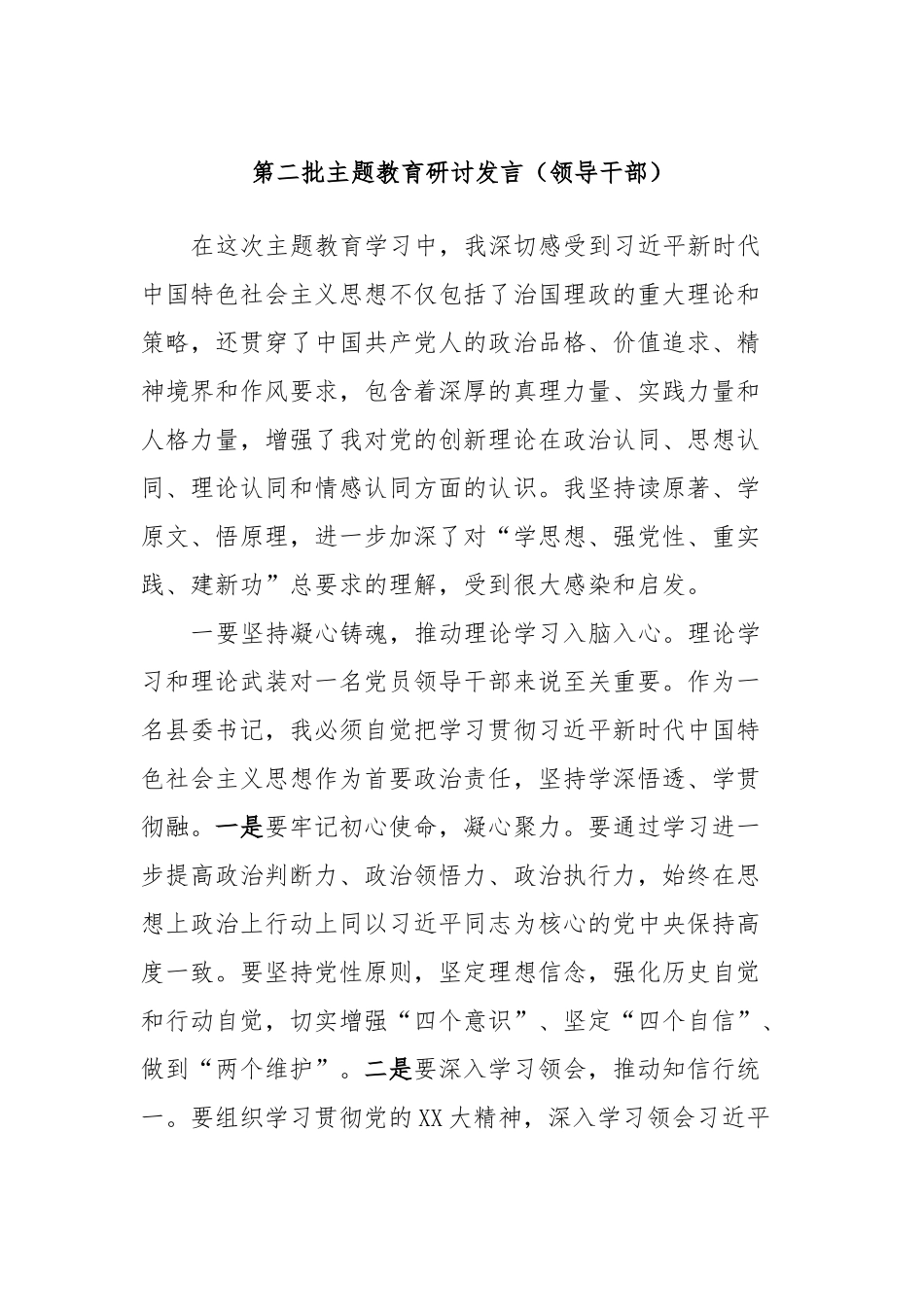 第二批主题教育研讨发言（领导干部）_第1页