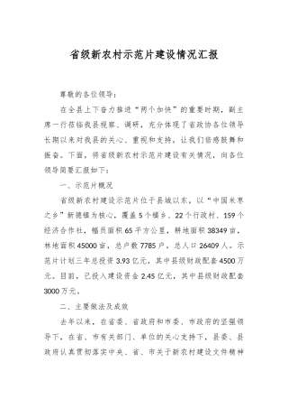 关于省级新农村示范片建设情况汇报