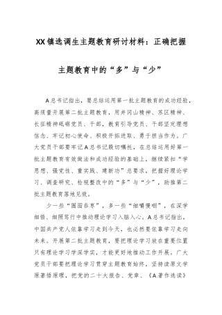 XX镇选调生主题教育研讨材料：正确把握主题教育中的“多”与“少”