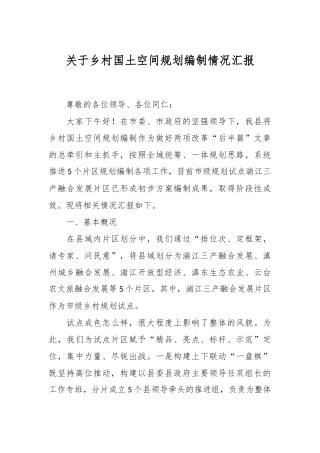 关于乡村国土空间规划编制情况汇报