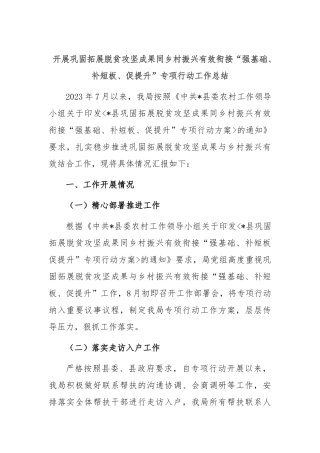开展巩固拓展脱贫攻坚成果同乡村振兴有效衔接“强基础、补短板、促提升”专项行动工作总结