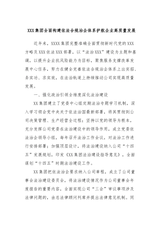 XXX集团全面构建依法合规治企体系护航企业高质量发展