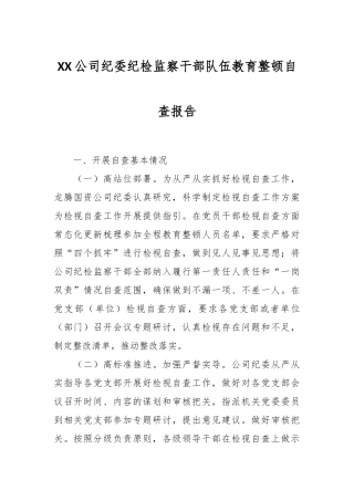 XX公司纪委纪检监察干部队伍教育整顿自查报告