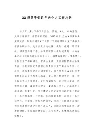 XX领导干部近年来个人工作总结