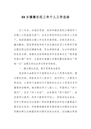 XX乡镇镇长近三年个人工作总结