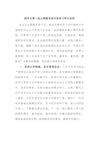 副市长第二批主题教育读书班学习研讨材料