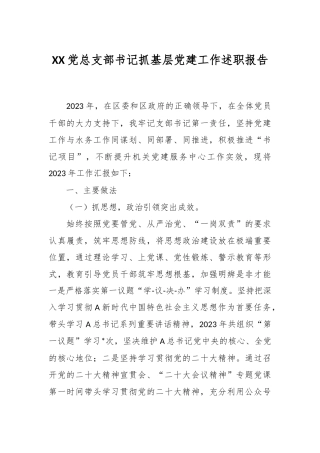 XX党总支部书记抓基层党建工作述职报告