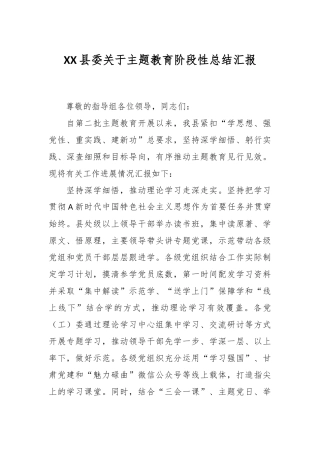 XX县委关于主题教育阶段性总结汇报