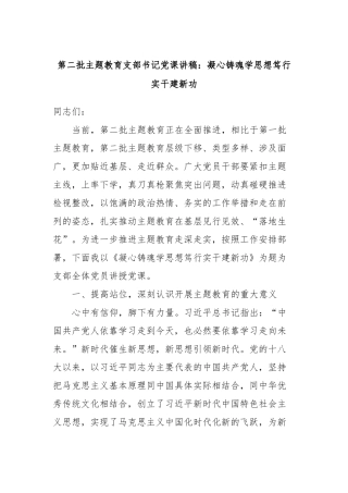 第二批主题教育支部书记党课讲稿：凝心铸魂学思想笃行实干建新功