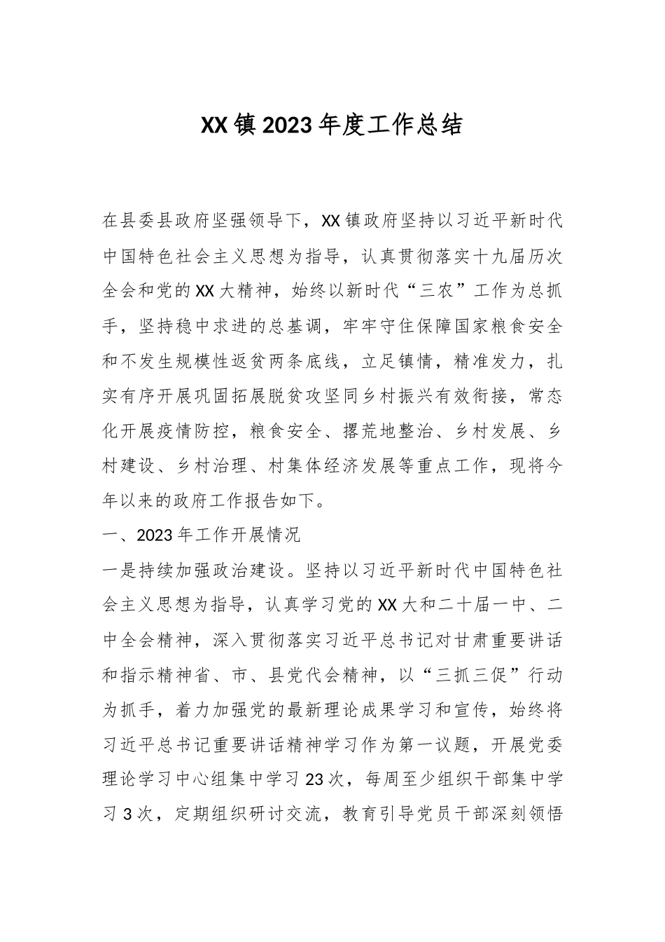 XX镇2023年度工作总结_第1页