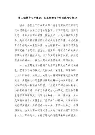 第二批教育心得体会：在主题教育中学思践悟守初心